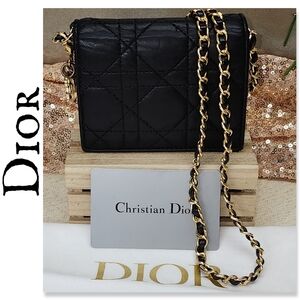 Authentic Mini Lady Dior Gardenia Wallet Black Cannage Lambskin W/ Dust Bag